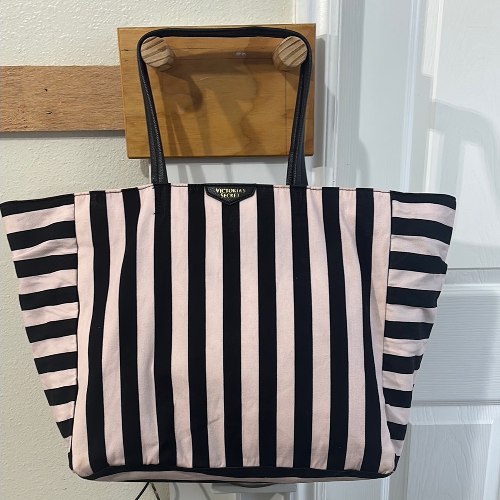 Victoria's Secret Classic Pink and Black Striped Bag
